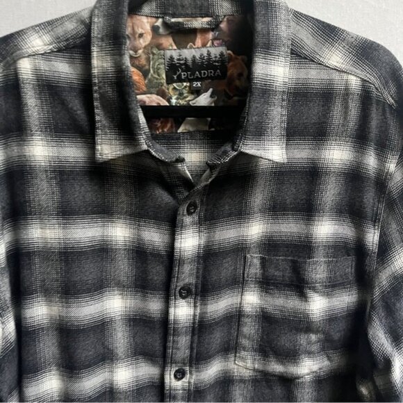 Pladra cotton black white plaid Flannel button up shirt Sz 2X - Picture 3 of 9